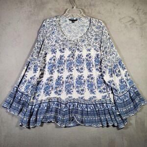 American Eagle Outfitters Top Womens XL Blue Floral Boho Cottagecore Peasant